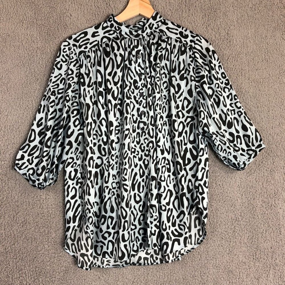 Rebecca Minkoff Top Blue Black Leopard‎ Animal Print Oversized XS